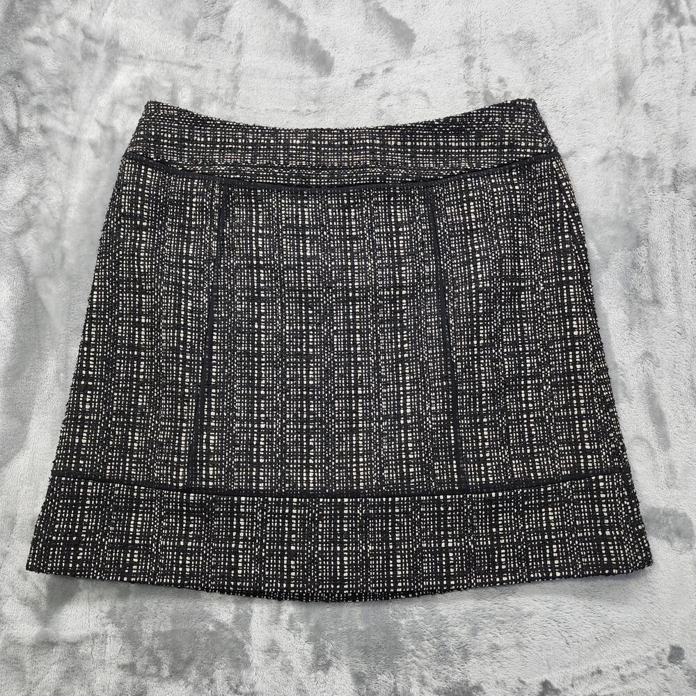 Halogen Skirt Womens 12 Black White Wool Blend Tweed Mini Back Zip Preppy Office